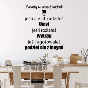 Napis na ścianę,  Zasady w kuchni, naklejka