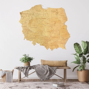 Drewniana mapa Polski DĄB  nazwy  miast, rzek i woj.