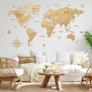 Mapa świata na ścianę, nazwy państw, nazwy oceanów PREMIUM 6mm