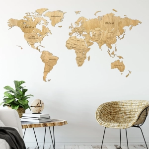 Drewniana mapa świata,  Granice + Nazwy Państw BASIC 6mm