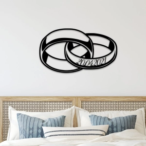 Napis na ścianę do sypialni  DATA ŚLUBU OBRĄCZKA