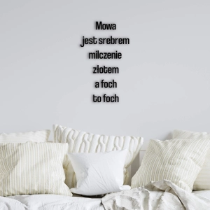 Śmieszny napis 3D na ścianę -  mowa jest srebrem - foch